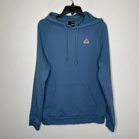 ADIDAS Hoodie Mens Small S Rib Pullover Sweatshirt Logo Cotton-Blend Blue-Green - Picture 1 of 8